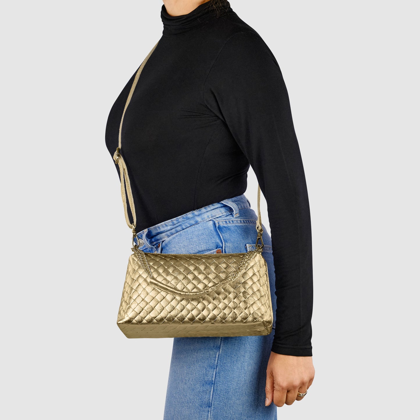 Italian Genuine Weave Metallic Suede Crossbody Bag 171522
