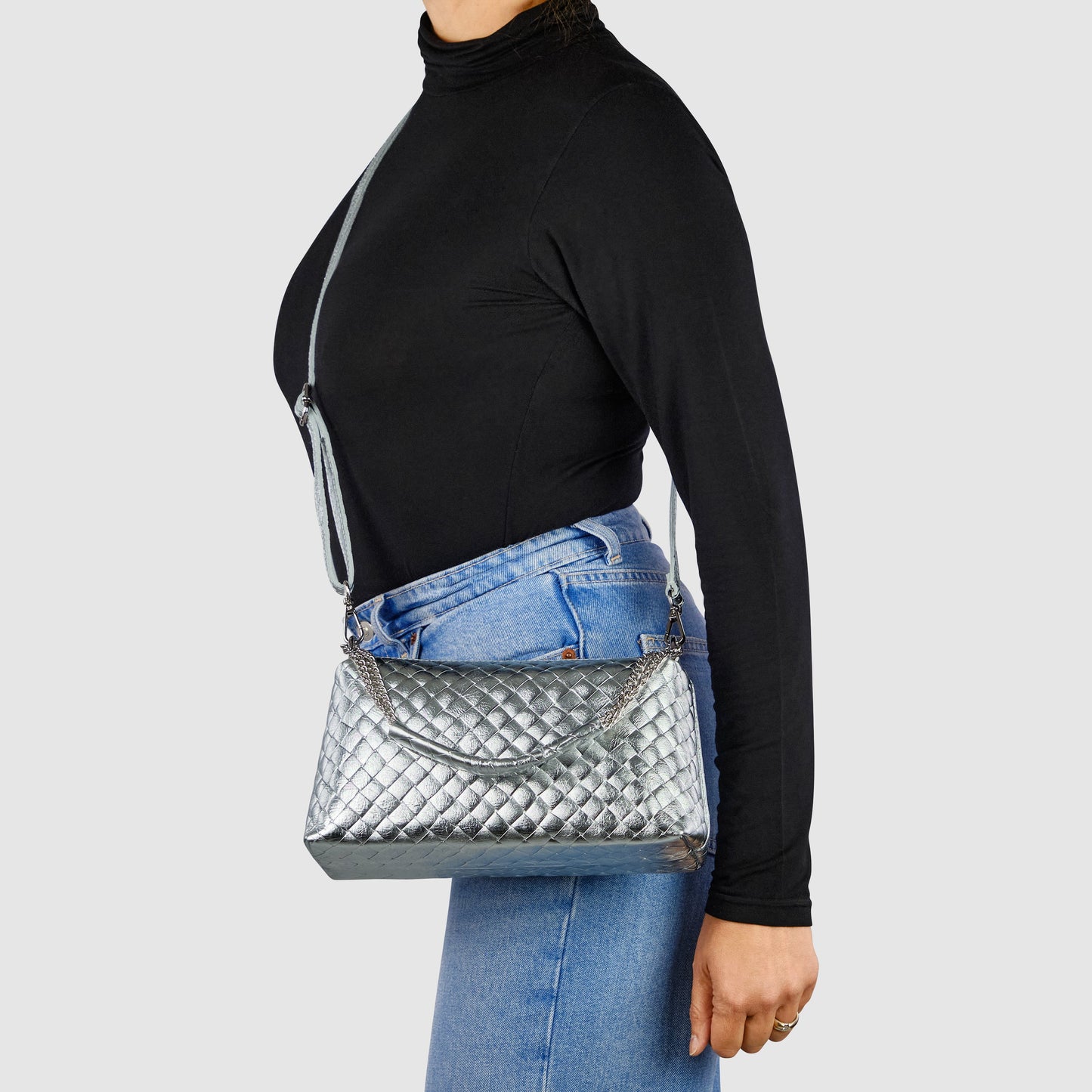 Italian Genuine Weave Metallic Suede Crossbody Bag 171522