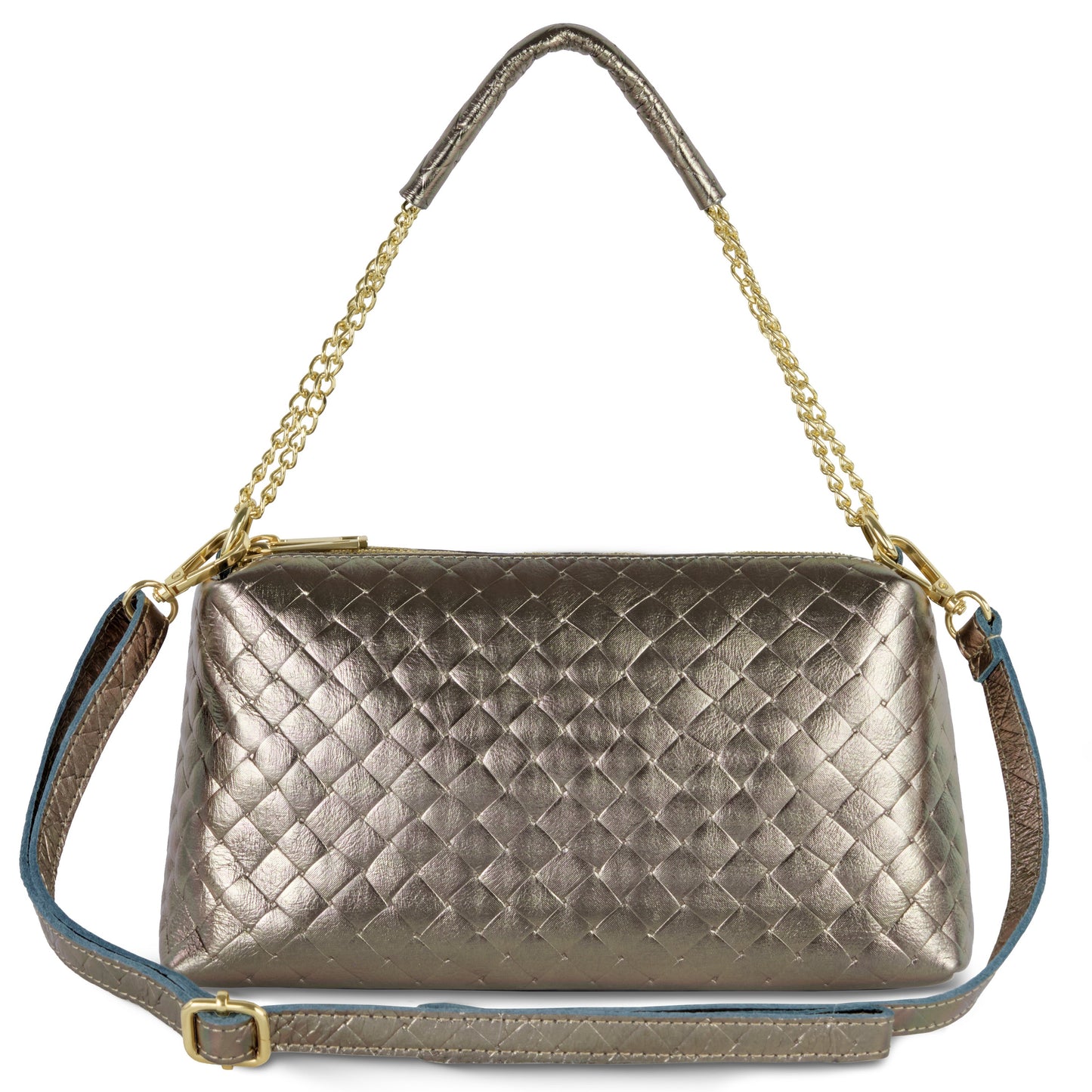 Italian Genuine Weave Metallic Suede Crossbody Bag 171522 Weave Metallic Bronze