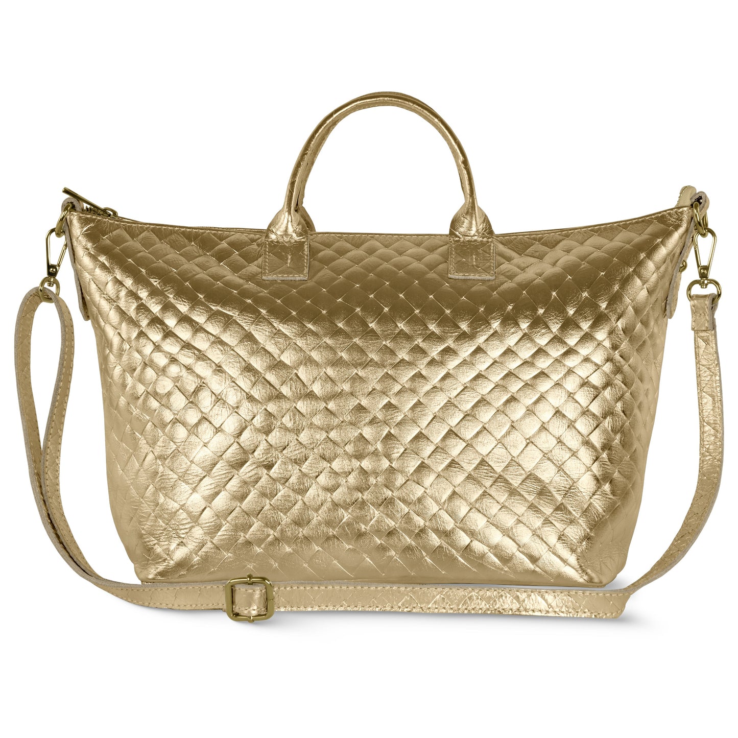 Italian Genuine Weave Metallic Suede Top-Handle Bag 112334 Weave Metallic Gold