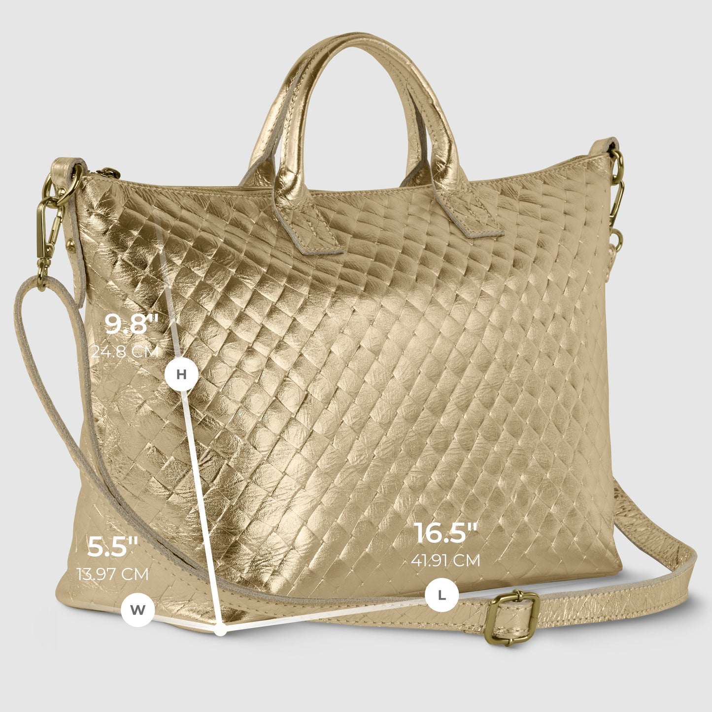 Italian Genuine Weave Metallic Suede Top-Handle Bag 112334