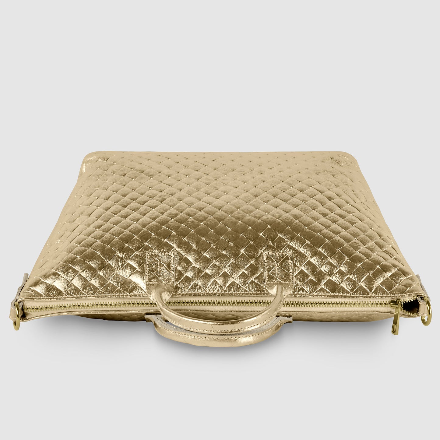 Italian Genuine Weave Metallic Suede Top-Handle Bag 112334