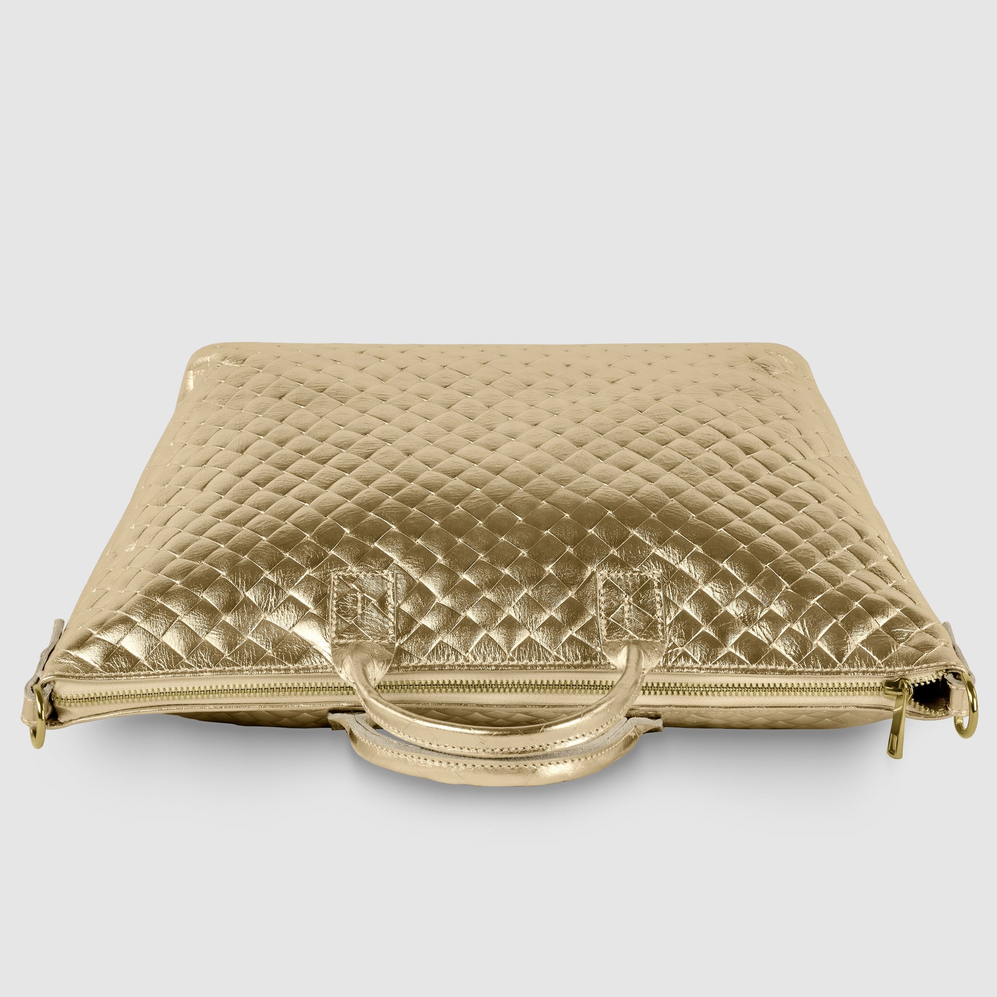 Italian Genuine Weave Metallic Suede Top-Handle Bag 112334