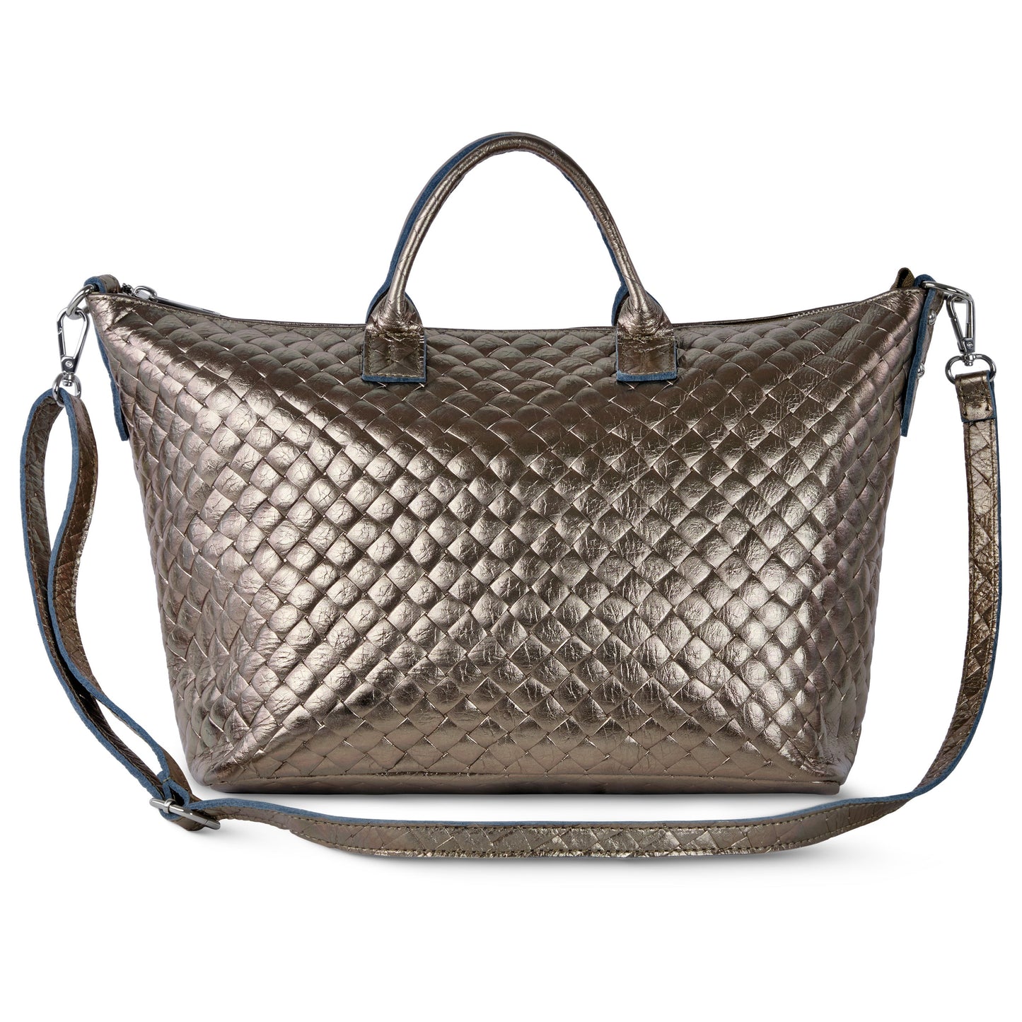 Italian Genuine Weave Metallic Suede Top-Handle Bag 112334 Weave Metallic Bronze