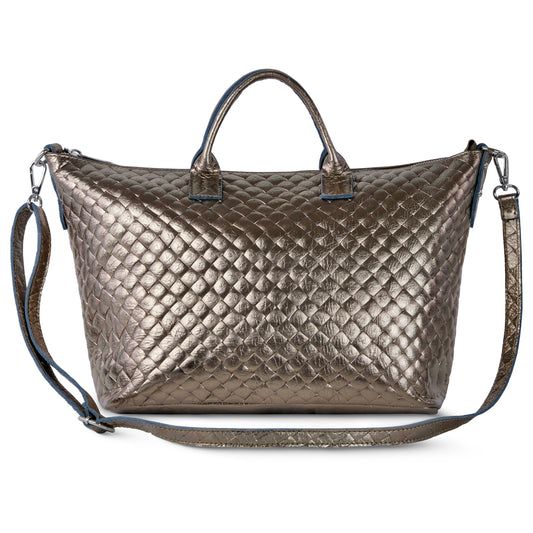 Italian Genuine Weave Metallic Suede Top-Handle Bag 112334 Weave Metallic Bronze