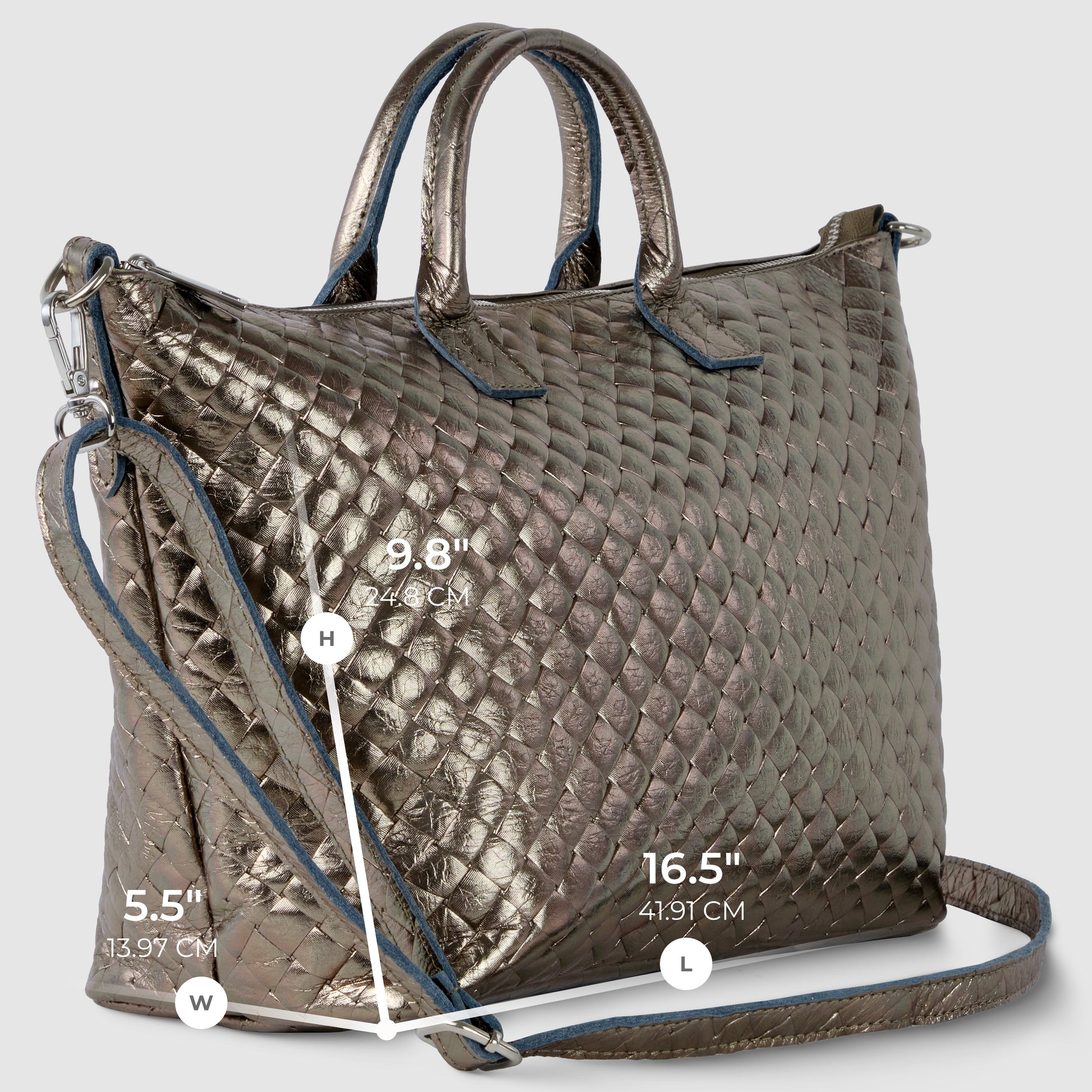 Italian Genuine Weave Metallic Suede Top-Handle Bag 112334