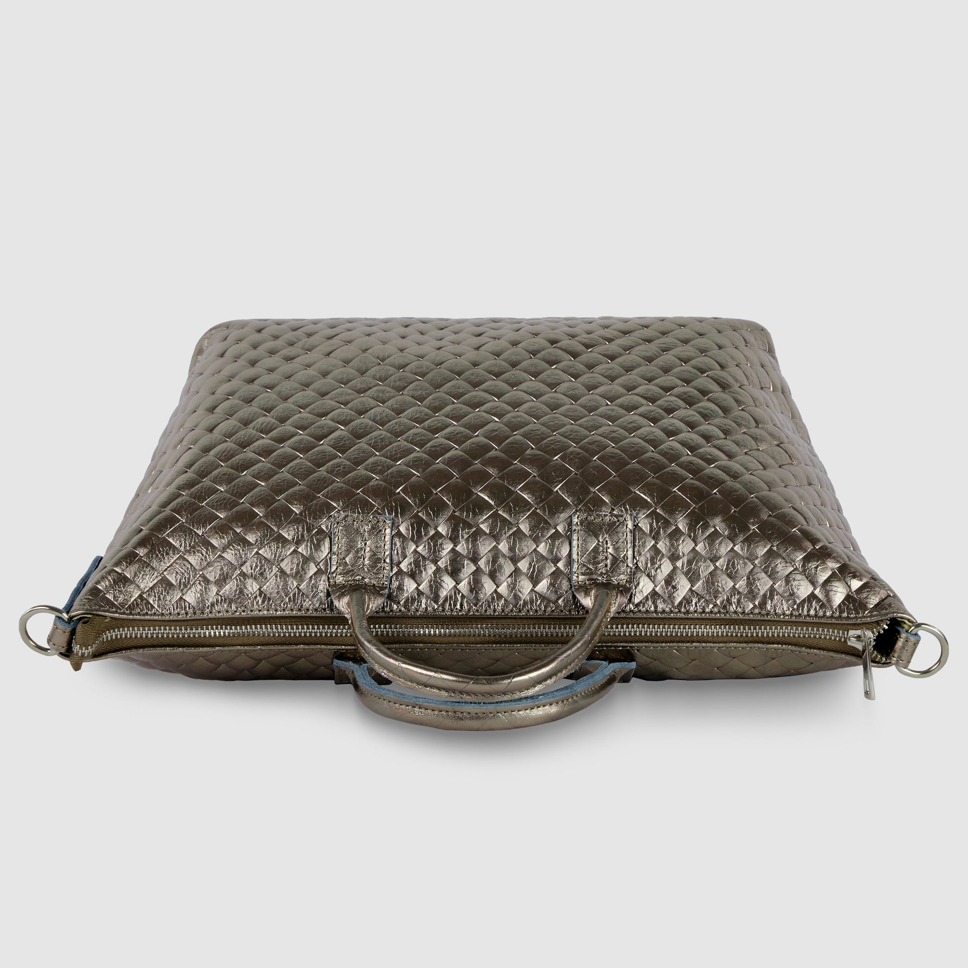 Italian Genuine Weave Metallic Suede Top-Handle Bag 112334