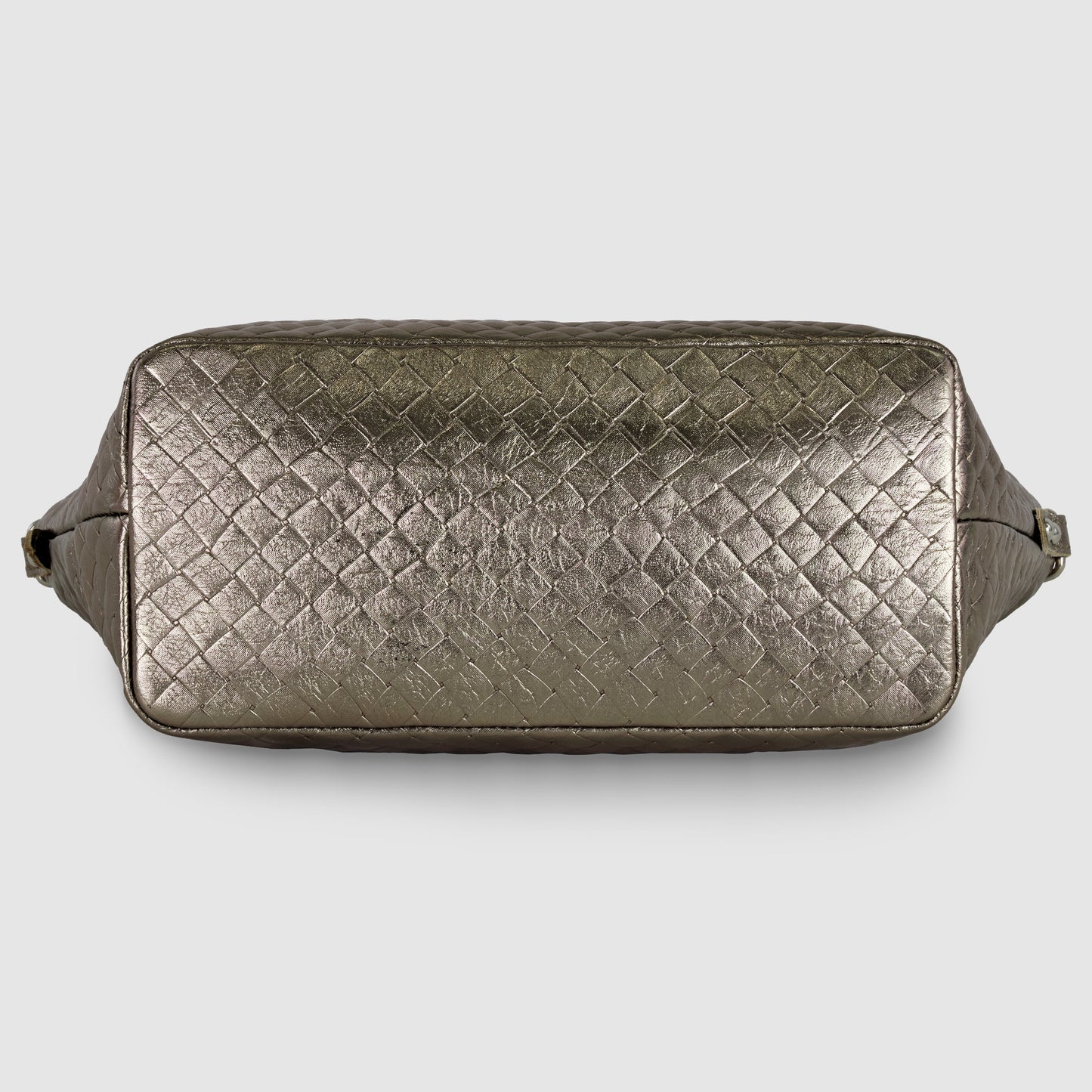 Italian Genuine Weave Metallic Suede Top-Handle Bag 112334