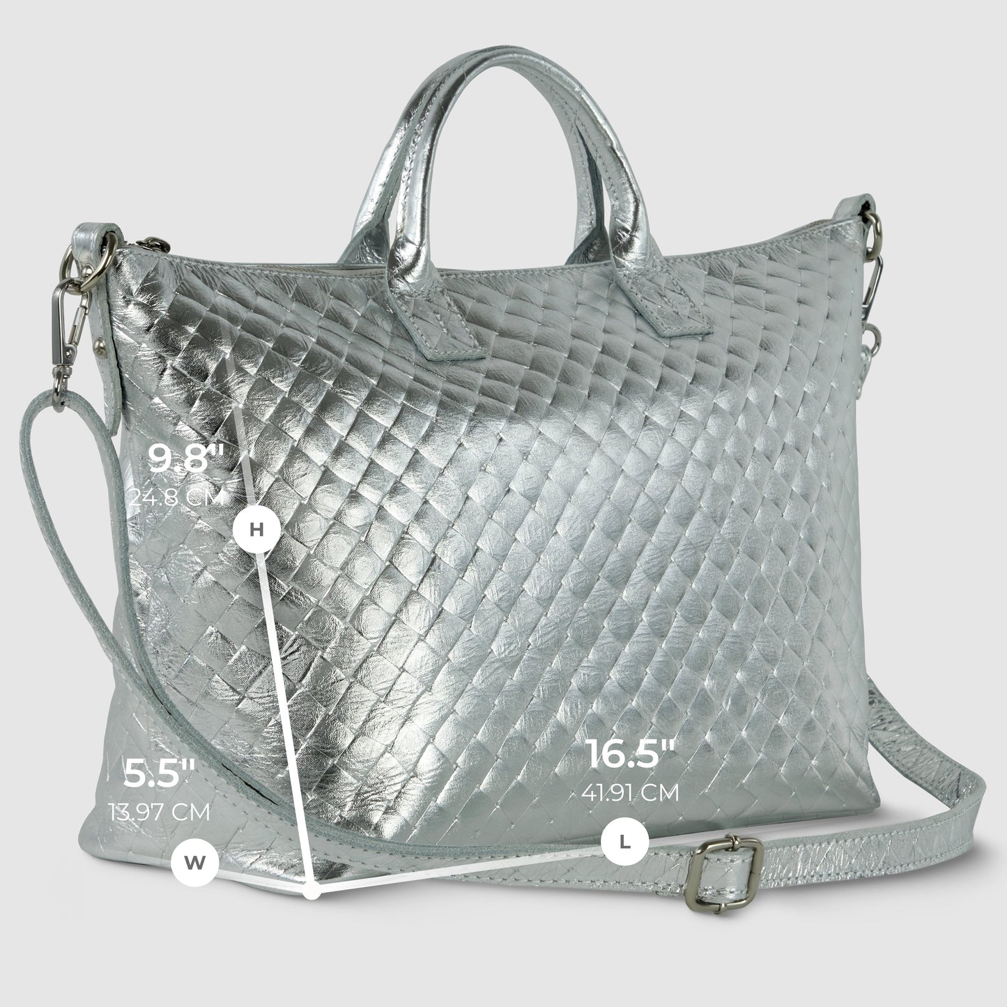 Italian Genuine Weave Metallic Suede Top-Handle Bag 112334