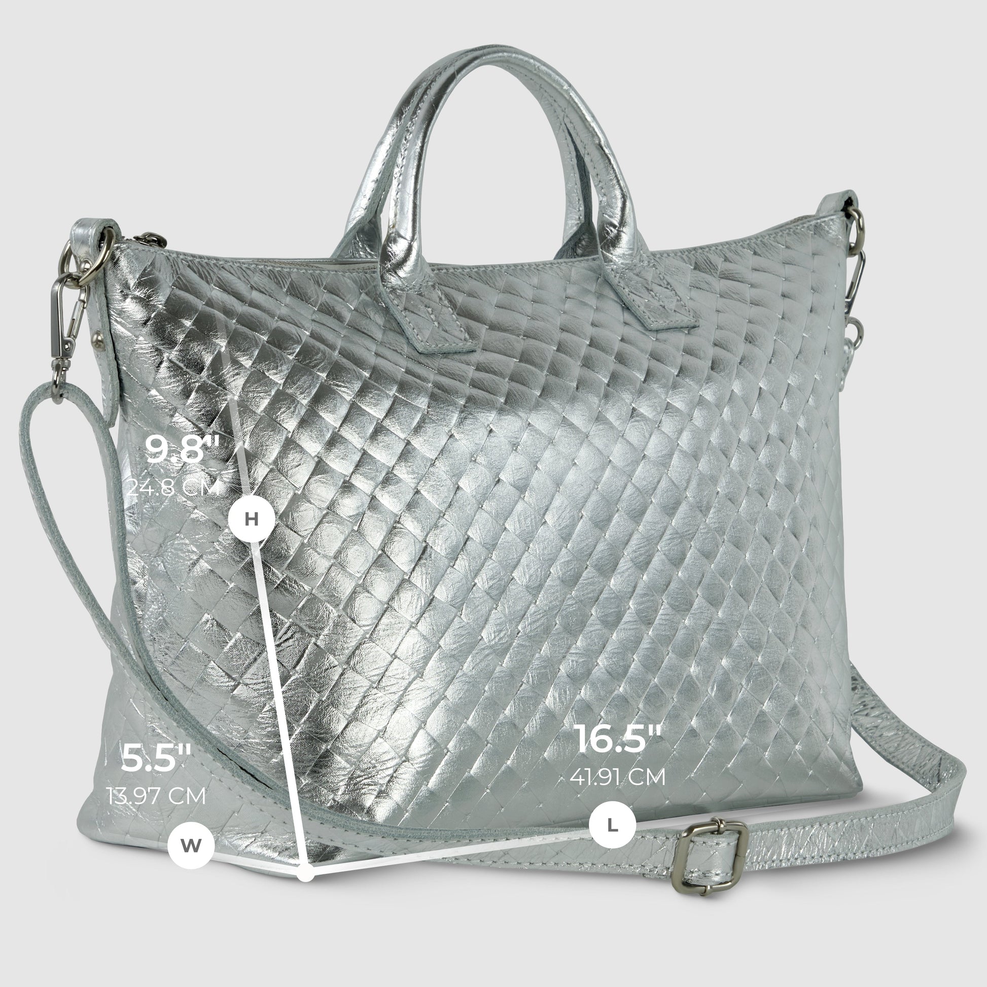 Italian Genuine Weave Metallic Suede Top-Handle Bag 112334