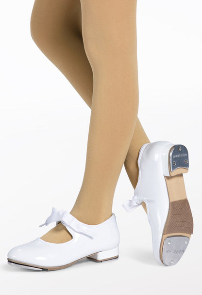 Children's Ribbonette Tap Shoe W600C | Patent Dance Tap Shoe White
