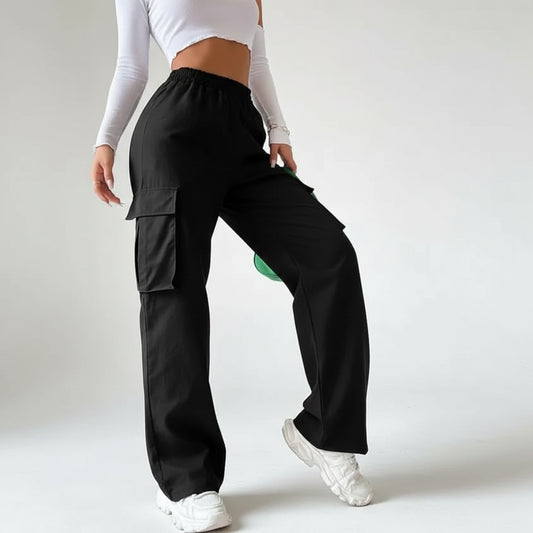Women's Chinos Cargo Mid Waist Pants Black